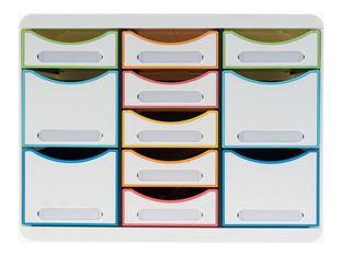 Exacompta Black Office - Module de classement 11 tiroirs - blanc/arlequin