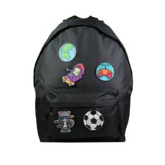 Sac à dos + 1 trousse - 1 compartiment - noir - avec 5 patchs garçon - Bagtrotter