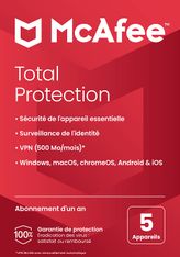 McAfee Total Protection - Code d'activation envoyé par email valable pour 5 appareils pendant 1 an