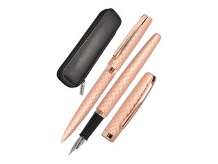 Online Eleganza Diamond - Parure de stylo à bille et stylo plume - rose doré - étui cuir