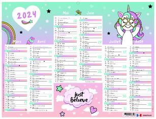 Calendrier Licorne - 7 mois par face - 32 x 42 cm - Oberthur