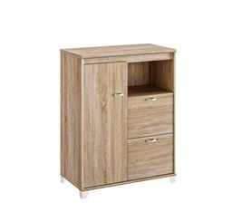 Rangement mi-haut MAMBO - L80 x H112 x P46 - 1 porte / 2 tiroirs - Chêne Sonoma/blanc