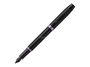 Parker Vibrant - Stylo plume noir - pointe fine - bague violet améthyste