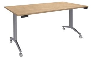 Table de réunion abattantes - L160 x P80 cm - pied alu - plateau imitation chêne clair