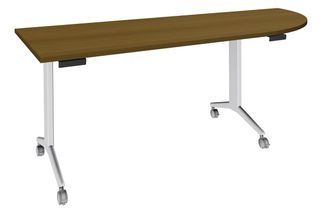 Table de réunion abattantes angle à droite - L200 x P80 cm - pied blanc - plateau imitation noyer 