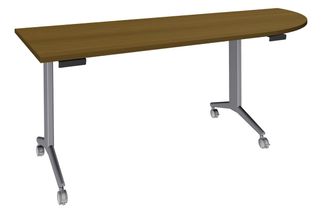 Table de réunion abattantes angle à droite - L200 x P80 cm - pied alu - plateau imitation noyer 