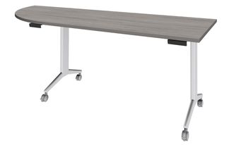 Table de réunion abattantes angle à gauche - L200 x P80 cm - pied blanc - plateau imitation chêne gris
