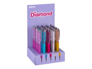 APLI Diamond - Stylo à bille - pointe moyenne - avec cristaux strass - Encre bleu