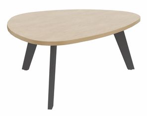 Table basse galet - L100xH42xP90/80 - pied carbone - plateau imitation chêne clair