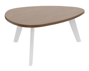 Table basse galet - L100xH42xP90/80 - pied blanc - plateau imitation noyer