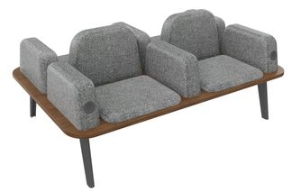 Banquette ILO - 4 places L172xP114cm -  carbone - structure noyer - tissu gris chiné