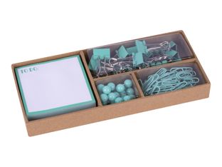 Apli Fluor Collection - Set de fournitures de bureau (punaises, trombones, pinces pliantes et notes adhésives) - turquoise