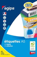 Apli Agipa - Etui A5 - 192 Étiquettes blanches multi-usages - 70 x 37 mm - coins droits - réf 100313