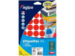 Apli Agipa - Etui A5 - 400 Pastilles rouges - diamètre 24 mm - réf 114323