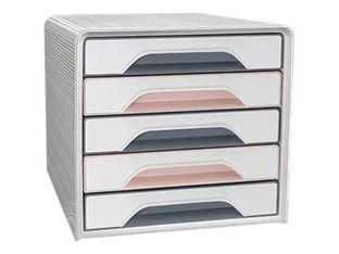 Mineral by CEP - Module de classement 5 tiroirs - blanc/gris orage/rose poudré