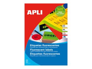 APLI  - 20 feuilles A4 de 24 étiquettes - 3,4 x 6,4 cm - vert fluo