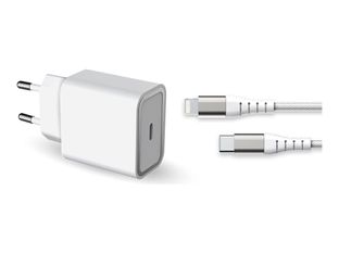 Force Power Lite - Chargeur secteur pour smartphone - 20W - Power Delivery + Cable Renforcé - USB C/Lightning - Blanc - Garanti à vie