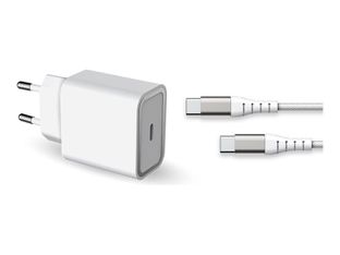 BIGBEN Connected - Force Power Lite - Chargeur secteur pour smartphone - 25W Power Delivry + Cable Renforcé USB C/USB C - Blanc - Garanti à vie