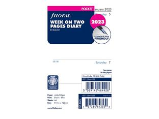 Filofax Personal - Planner 2023 - 1 semaine sur deux pages - 81 x 120 mm - 64 feuilles