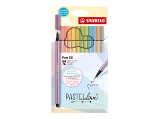 STABILO Pen 68 Pastellove - 12 Feutres pointe moyenne - couleurs pastels assorties