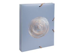 Exacompta Ellipse - Boîte de classement en polypropylène recyclé - Dos 40 mm - Pour 350 feuilles - timbre en or rose - gris, vert céladon, vieux rose