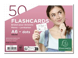 Exacompta Flashcards - 50 fiches bristols pour révisions sous anneau - 10,5 x 14,8 cm (A6) - Pointillé - Blanc