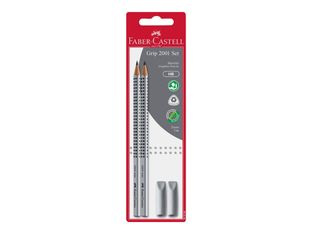 Faber-Castell Grip 2001 - Set de 2 crayons à papier + gommes - HB