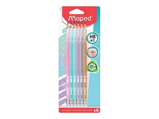 Maped Black'Peps - 6 Crayons graphite HB - Avec gomme