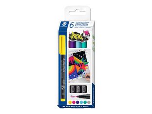 STAEDTLER Lumocolor 317 - Pack de 6 marqueurs permanents - Pointe moyenne - Couleurs assorties