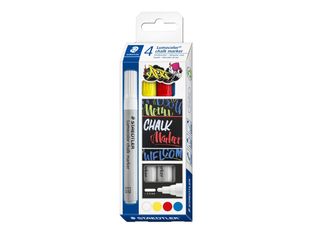 STAEDTLER Lumocolor 344 - Pack de 4 marqueurs craie liquide - Pointe ogive 2,4mm - Couleurs assorties