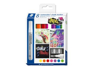 STAEDTLER Lumocolor 344 - Pack de 8 marqueurs craie liquide - Pointe ogive 2,4mm - Couleurs assorties