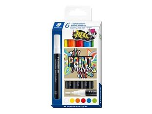 STAEDTLER Lumocolor 349 - Pack de 6 marqueurs peinture liquide - Pointe 2,4 mm - Couleurs assorties