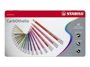 STABILO CarbOthello - 60 Crayons de couleur aquarellables + 1 taille-crayon - Boîte métal - Couleur fusain pastel