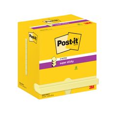 Lot de 12 blocs Z-Notes Post-it® Super Sticky, Jaune Canari, 76 mm x 127 mm, 90 Feuilles/Bloc 100% PEFC
