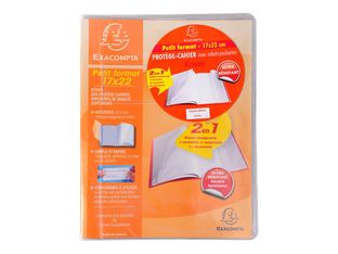 Exacompta Kover - Protège cahier avec rabats-pochettes - 17 x 22 cm - Incolore translucide
