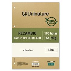 Recambios de papel A4 100h 90g liso uninature
