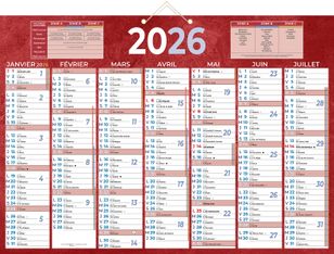 Calendrier bancaire année civile BOUCHUT "230 Rouge" 38,5 x 54 cm coloris rouge Pefc 70 %