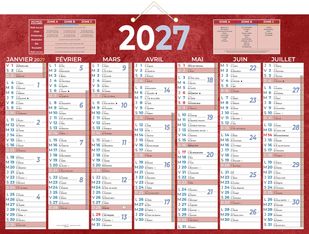 Calendrier bancaire année civile BOUCHUT "230 Rouge" 38,5 x 54 cm coloris rouge Pefc 70 %