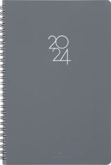 Agenda à spirale Portland - 1 semaine sur 2 pages - 17 x 24,5 cm - gris - Oberthur