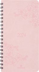 Agenda de poche spiralé Primrose - 1 semaine sur 2 pages - 9,5 x 17 cm - rose - Oberthur