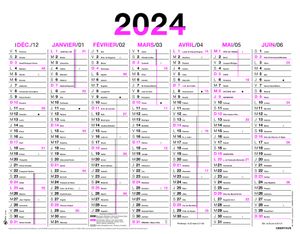 Calendrier Fluo - 7 mois par face - 21 x 26,5 cm - rose - Oberthur