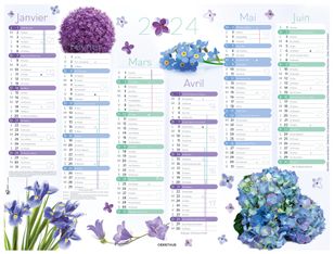 Calendrier Fleurs - 6 mois par face - 21 x 26,5 cm - Oberthur