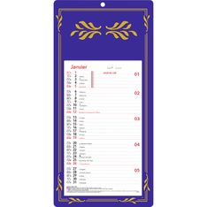 Calendrier mensuel en papier sur plaque skytos - 16 x 33 cm - disponible dans différentes couleurs - Oberthur