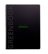 RhodiActive Greenbook - Cahier à spirale 100% recyclé - A4+ (22,5 x 29,7 cm) - 160 pages 90 g/m² - petits carreaux (5x5 mm) - noir
