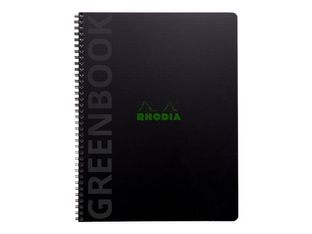RhodiActive Greenbook - Cahier à spirale 100% recyclé - A4+ (22,5 x 29,7 cm) - 160 pages 90 g/m² - ligné - noir