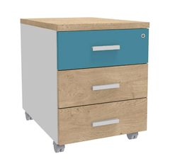 Caisson mobile INEO JET UP Bureau Vallée - L43 x H56 x P60 cm - 3 Tiroirs - façade imitation chêne clair et bleu argile