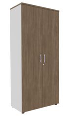 Armoire haute EXPRIM/LOFTER/LEVEL - H180 x L80 x P47 - 2 portes - Corps Blanc perle - Dessus et portes imitation noyer