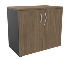 Armoire basse IDRA/DUAL - H72 x L80 x P47 - 2 portes - Corps anthacite - Dessus et portes imitation noyer