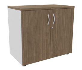 Armoire basse IDRA/DUAL - H72 x L80 x P47 - 2 portes - Corps blanc - Dessus et portes imitation noyer