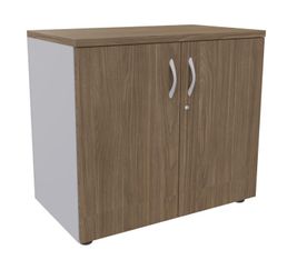 Armoire basse IDRA/DUAL - H72 x L80 x P47 - 2 portes - Corps alu - Dessus et portes imitation noyer